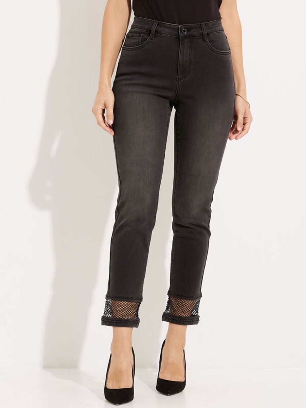 NWT Joseph Ribkoff Charcoal Grey Rhinestone
Embellished Cuff Slim Jeans Size 8